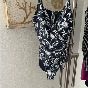 Elegant Black and White Floral One Piece Swimsuit